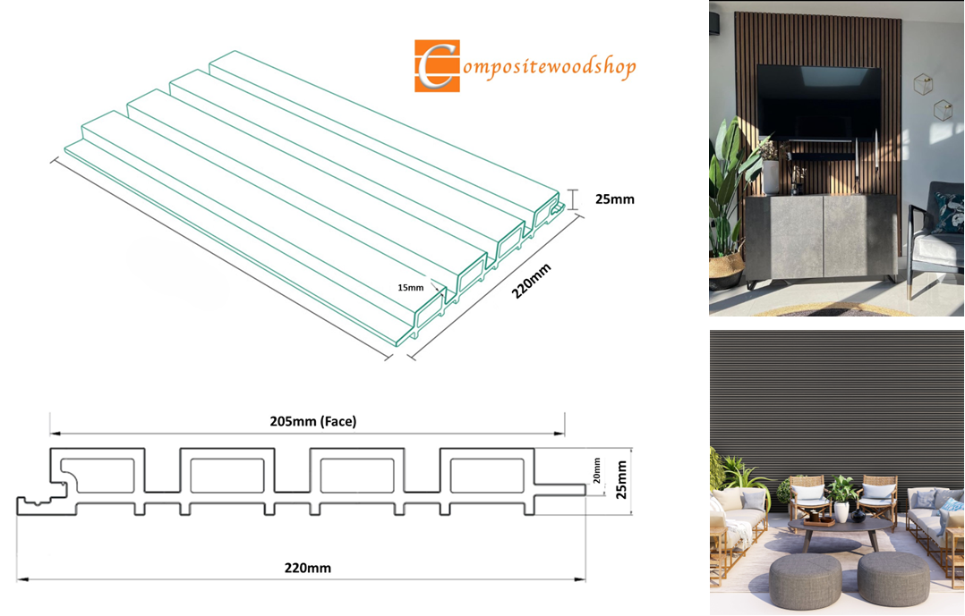 Charcoal Slatted Wall Cladding 3.6m £41.99, Matching Trim £18.00, External & Internal Corner £29.00